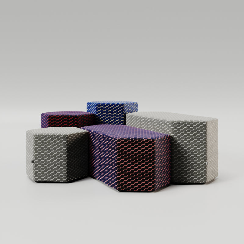 Buzz fabric with HEX stools by sixteen3