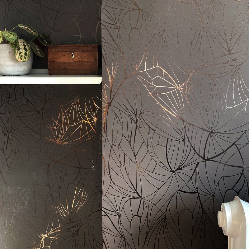 Leaf bronze / coca brown wallpaper by Erica Wakerly