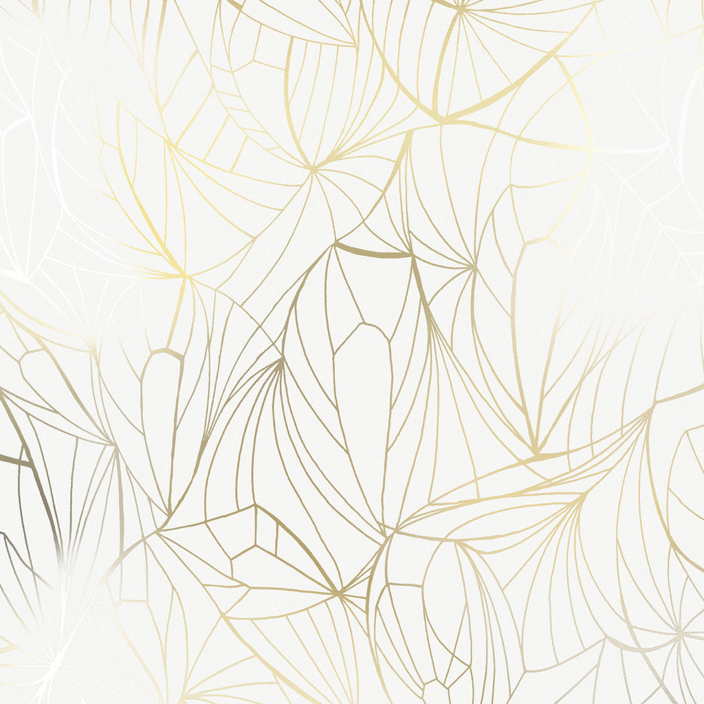 Leaf gold / white wallpaper by Erica Wakerly